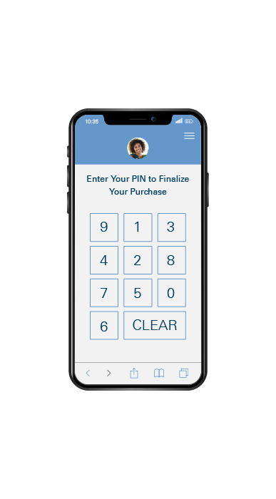 Enter your Pin to finalise your purchase view on mobile